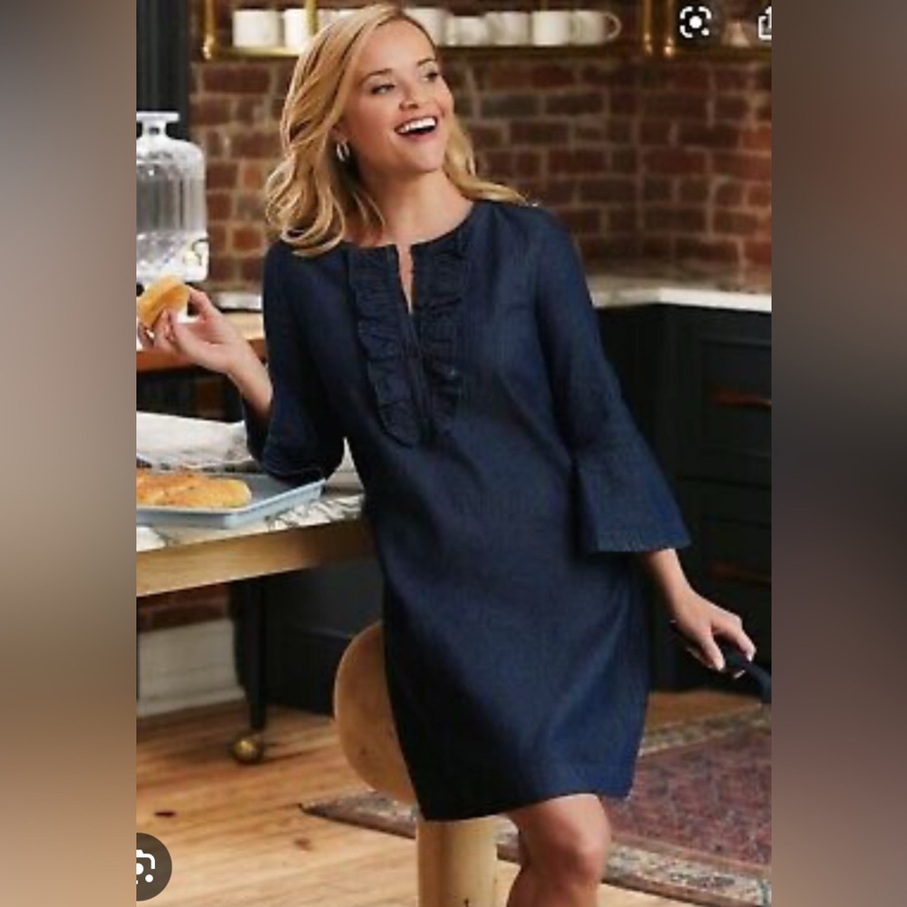 Chambray Ruffle Shift Dress